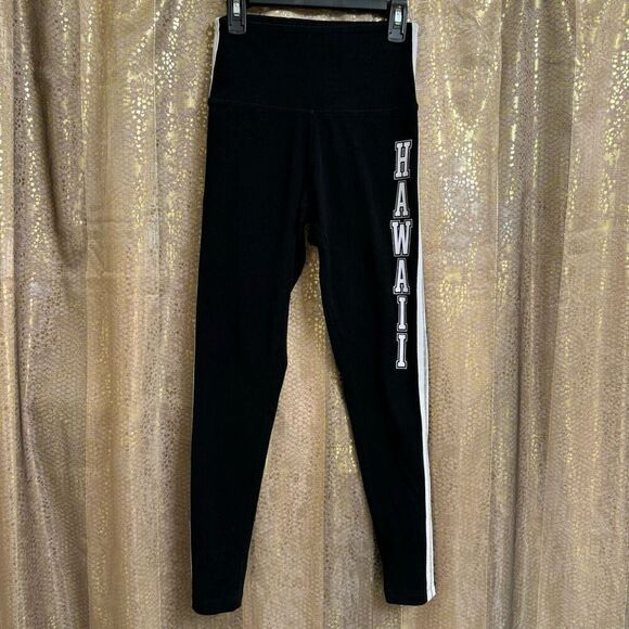 PINK Victorias Secret Black White Silver Hawaii Stripe Hi Rise Leggings XS - Picture 1 of 6